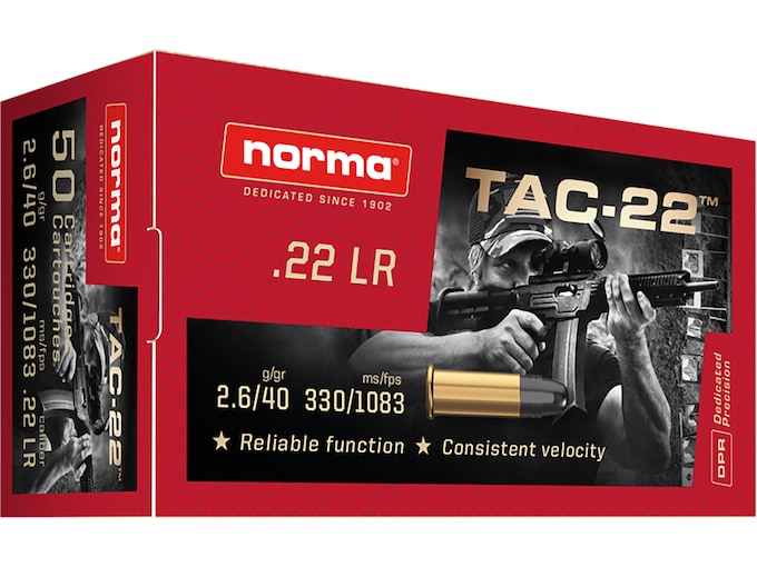 Norma TAC-22 Ammunition 22LR 40 Grain Lead Round Nose – 22lr