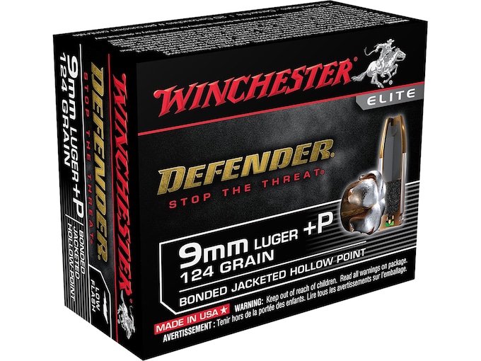 Winchester Defender 9mm Luger +P Ammo 124 Grain Wincheste…